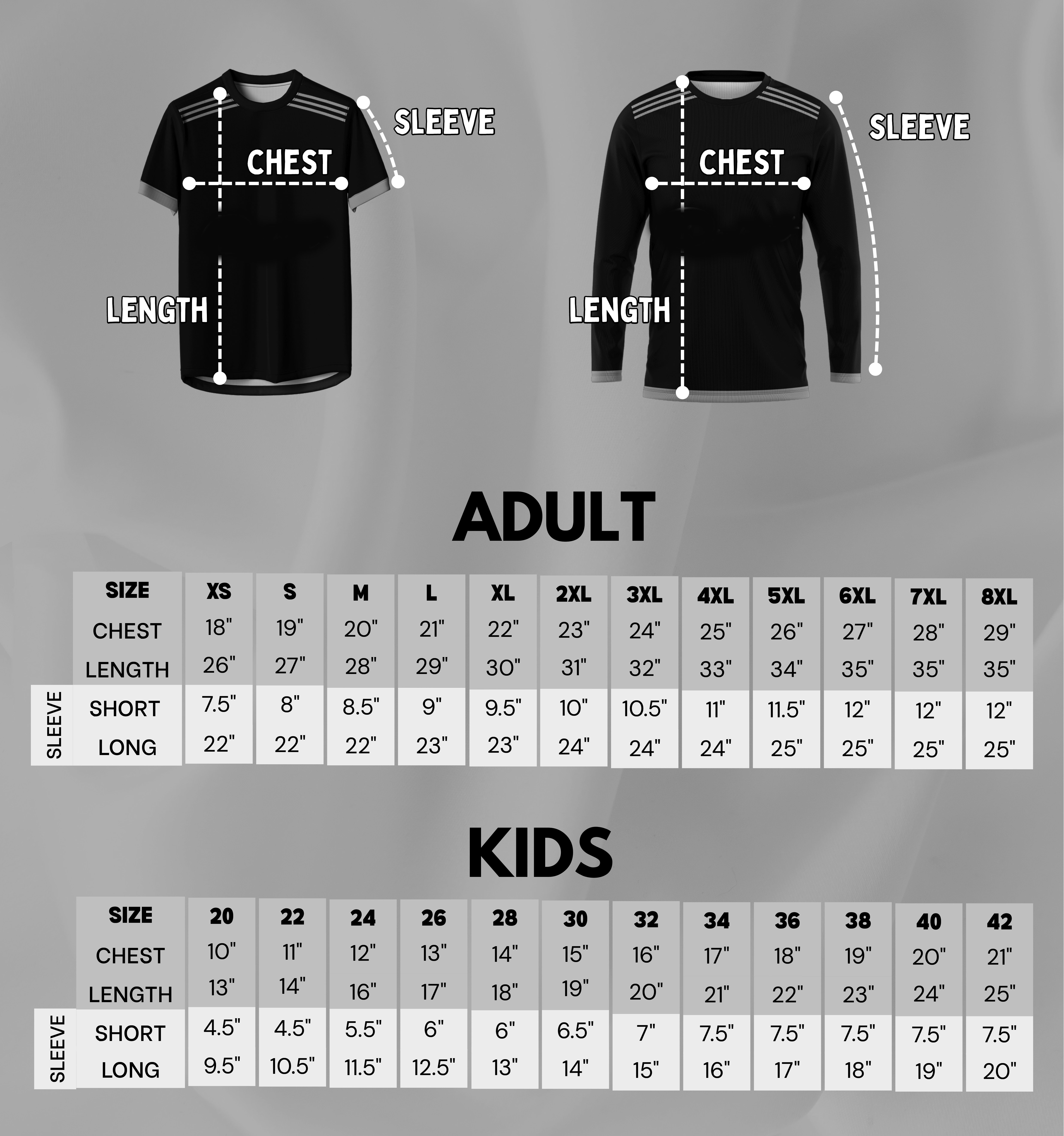 Carta saiz t-shirt biasa